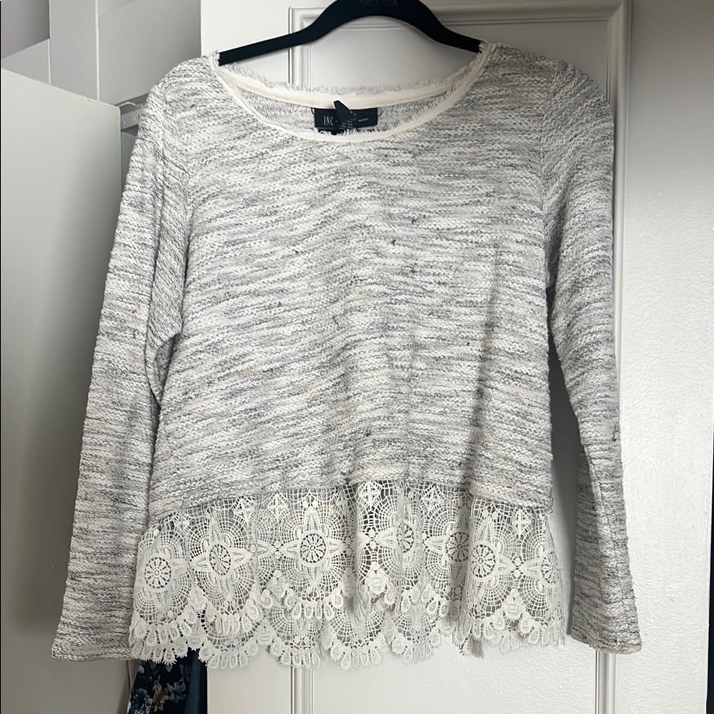 INC International Concepts White Lace Hem Women's Top